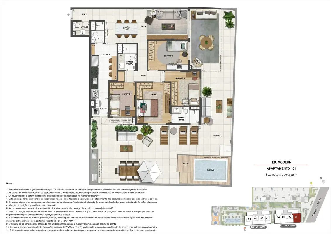 Planta do Apartamento 101 do Ed.Modern
