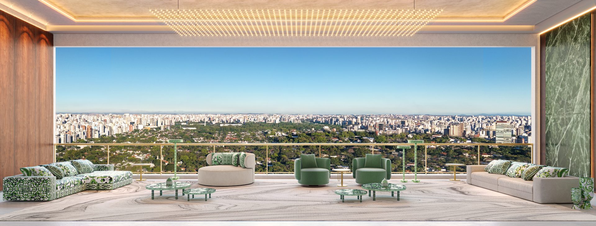 Living do apartamento de 246,80m² do Capri Cyrela