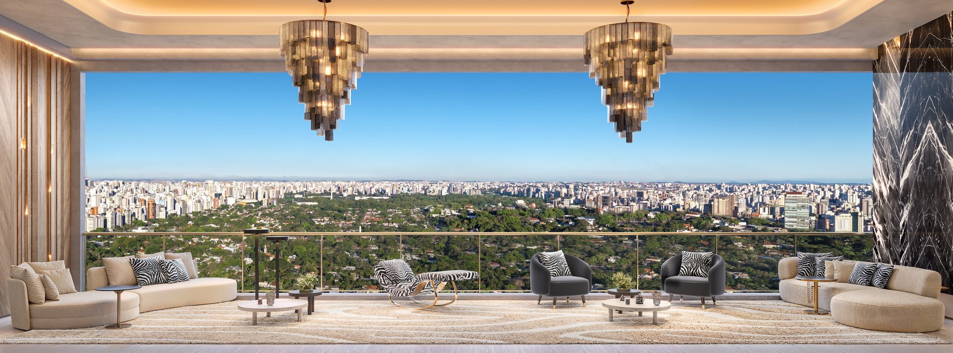 Living do apartamento de 279,30m² do Capri Cyrela