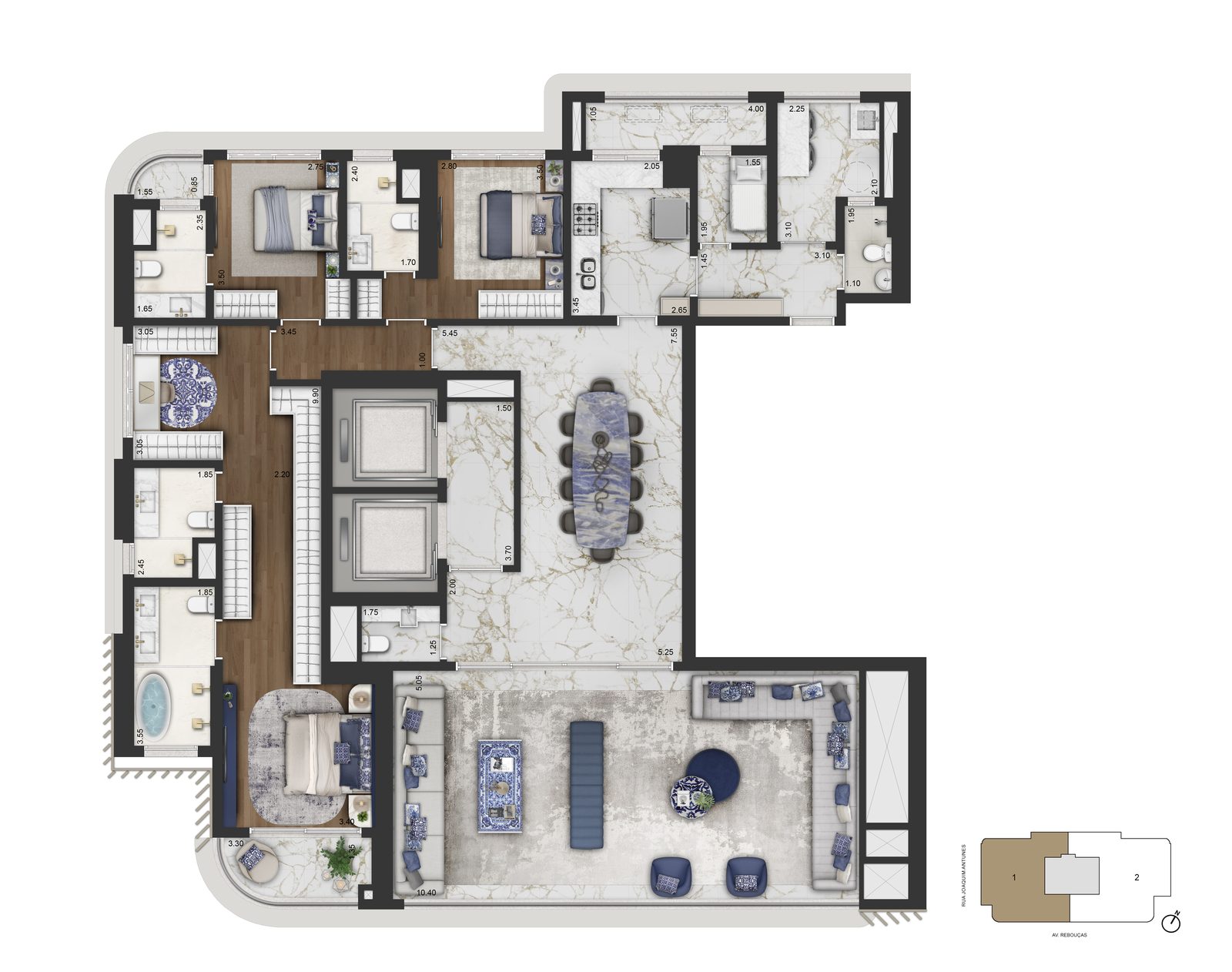 Planta opção 1 do apartamento de 246,80m²