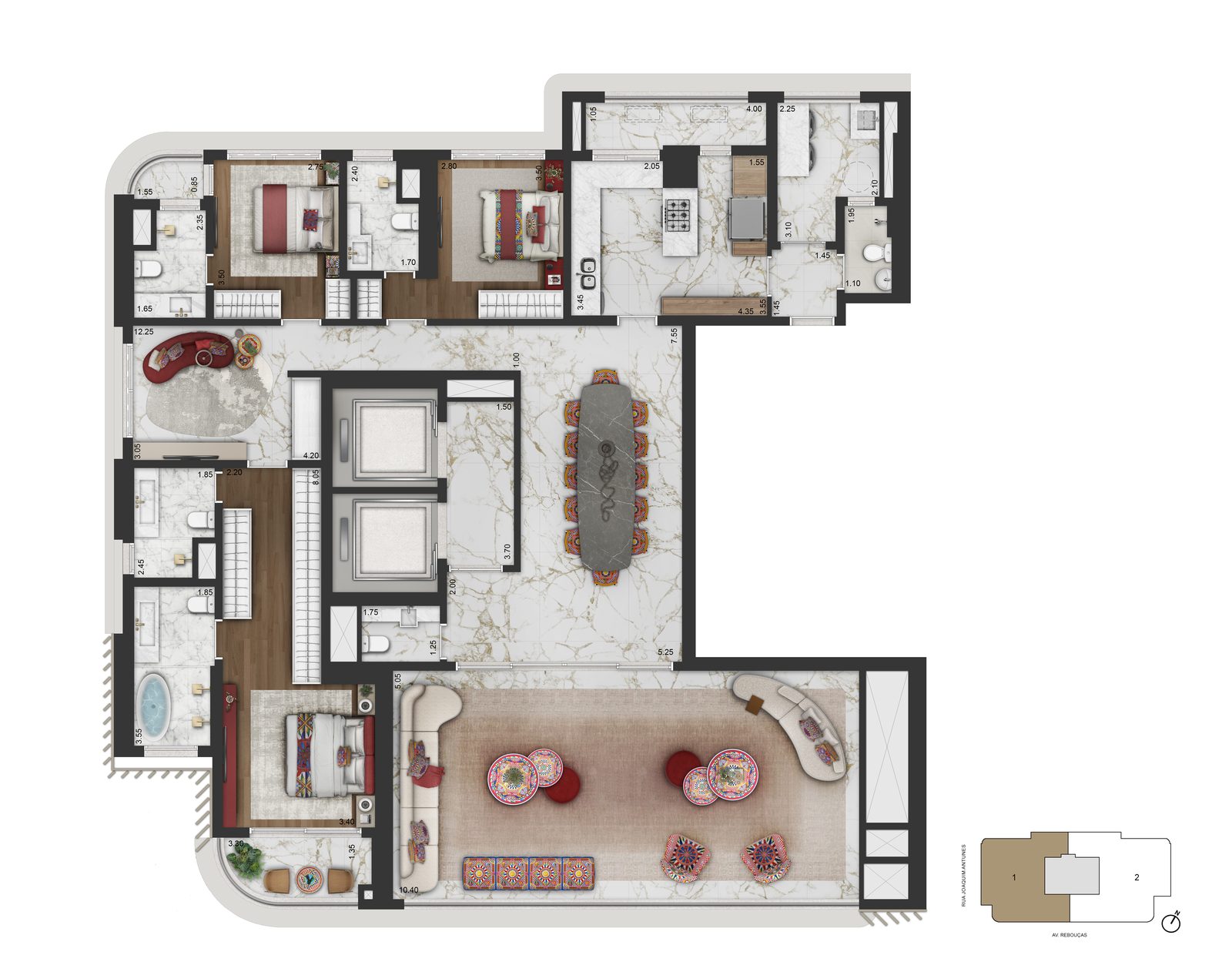 Planta opção 2 do apartamento de 246,80m²