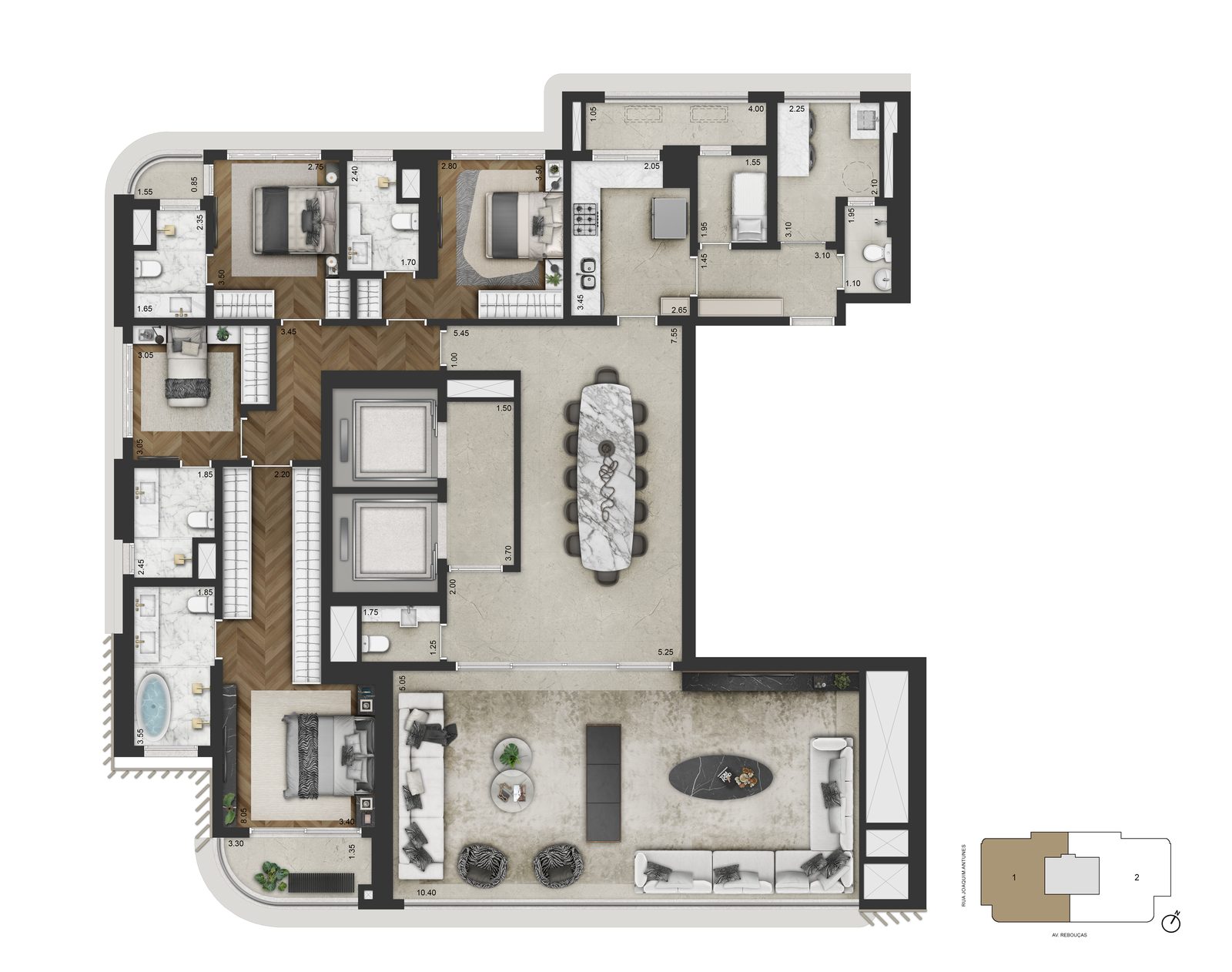 Planta padrão do apartamento de 246,80m²