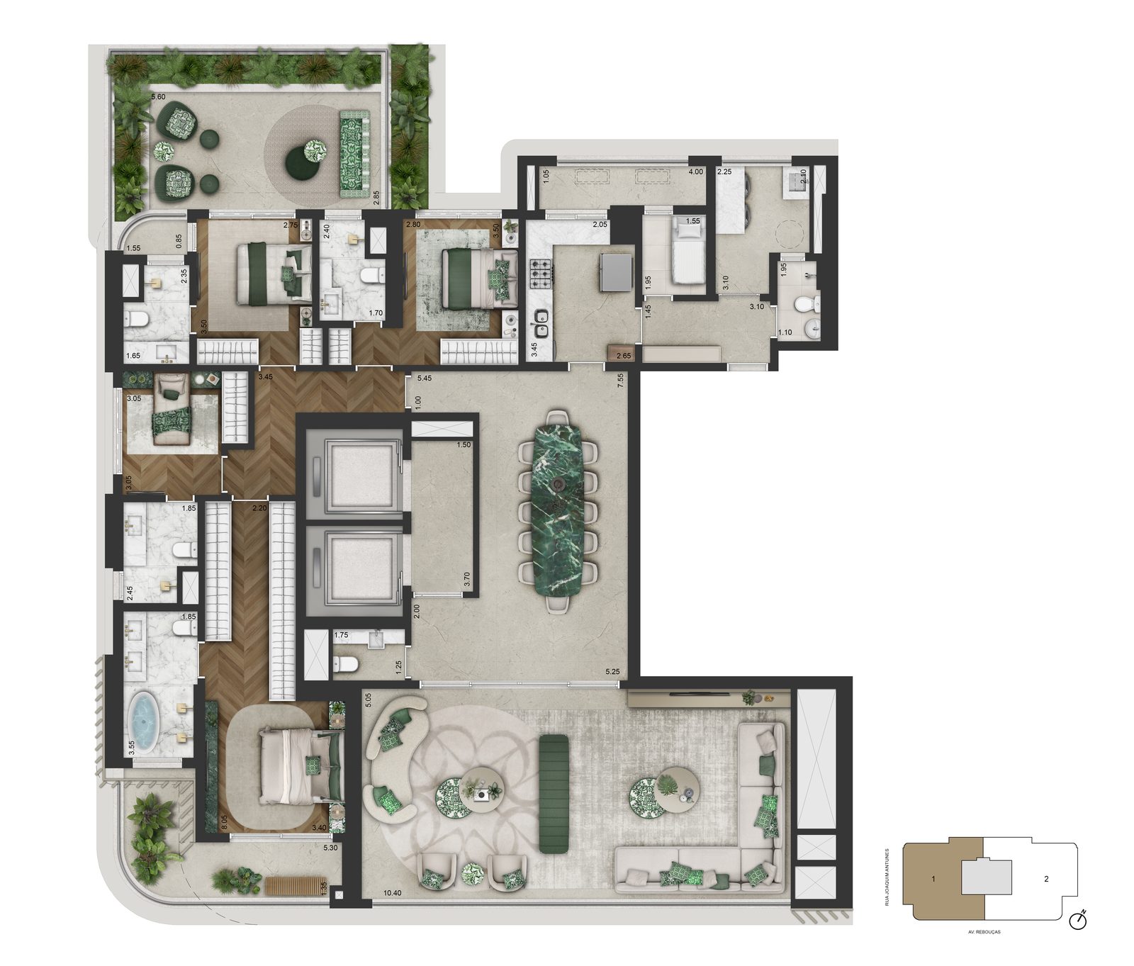 Planta garden do apartamento de 279,90m², 14º pavimento
