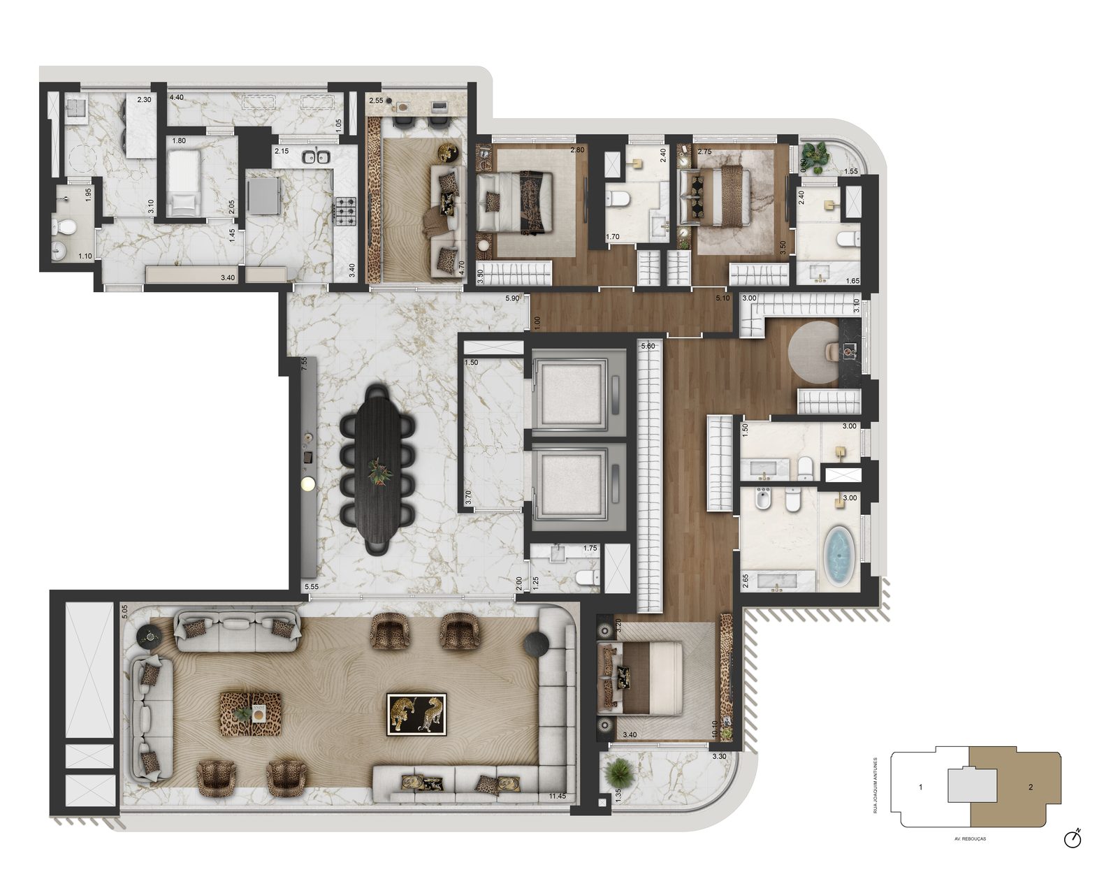 Planta opção 1 do apartamento de 279,30m²