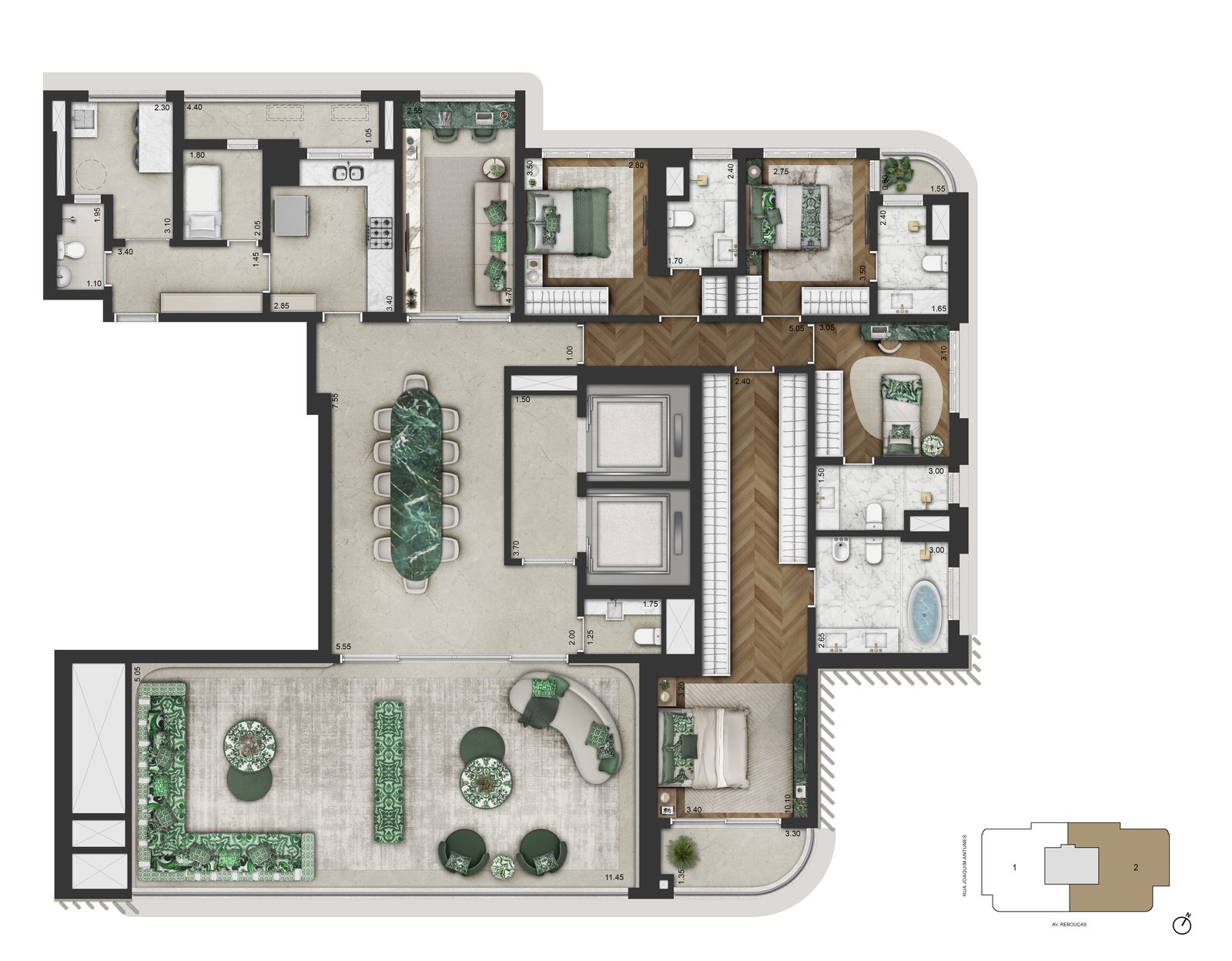 Planta padrão do apartamento de 279,30m²