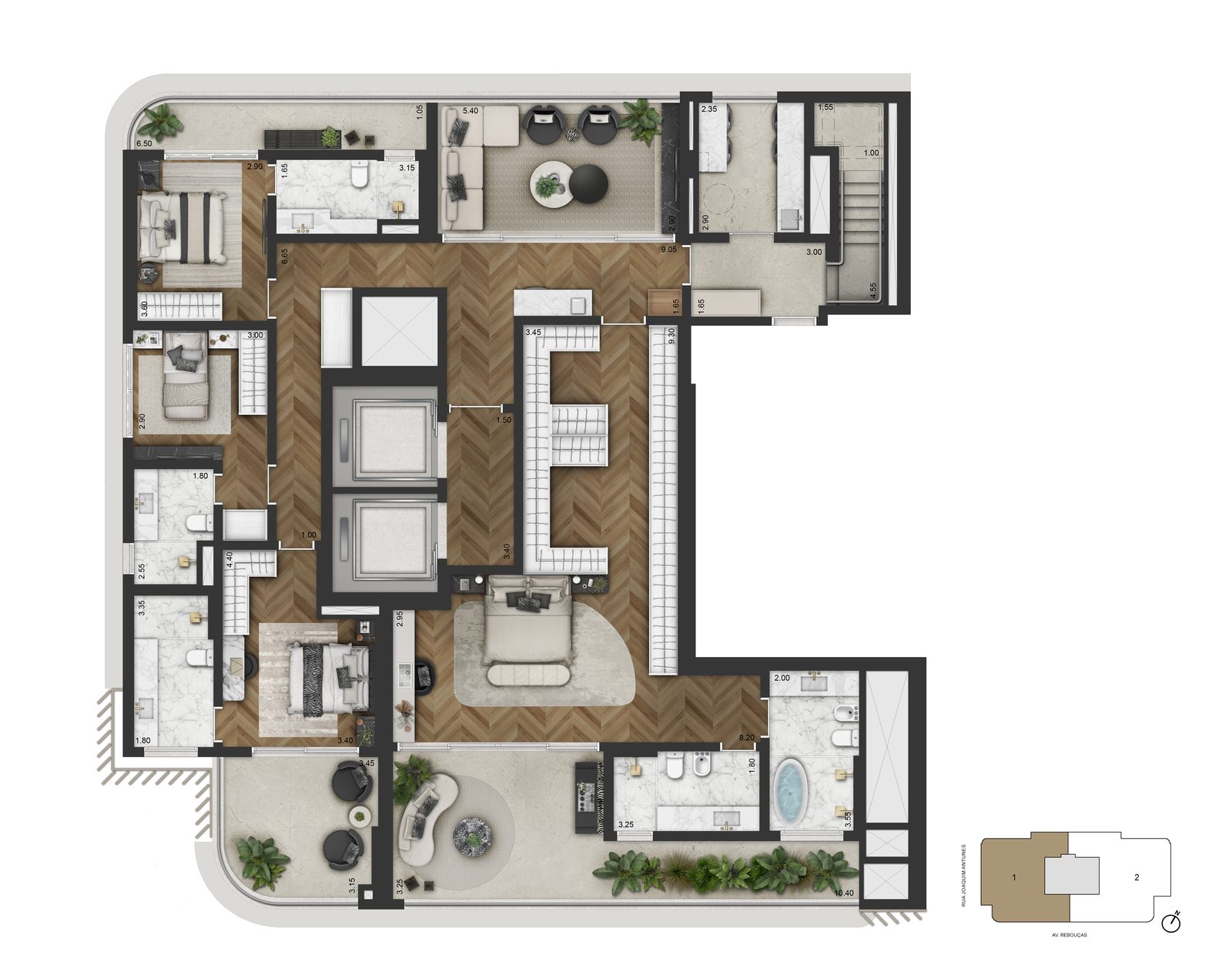 Planta duplex inferior de 516,40m², 44º pavimento