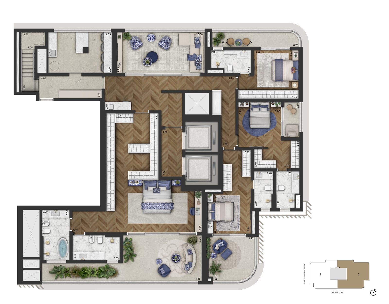 Planta duplex inferior de 591,50m², 44º pavimento