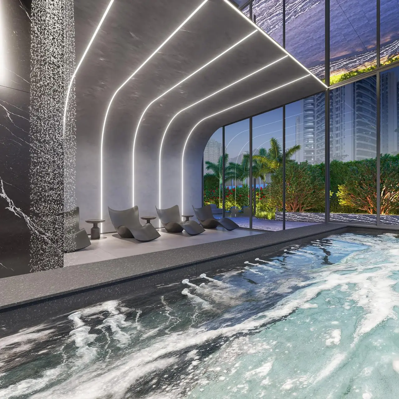 Spa com piscina aquecida e vista