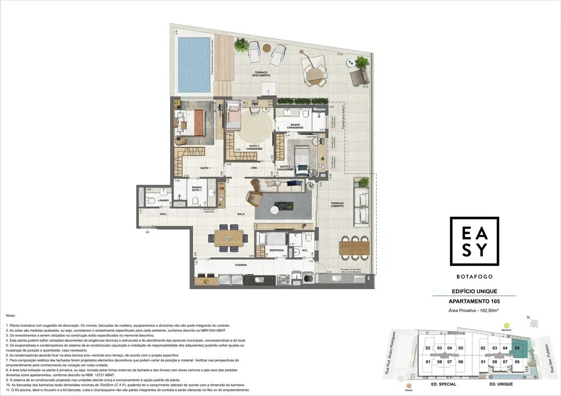 Planta dos Apartamento 105 do Edifício Unique