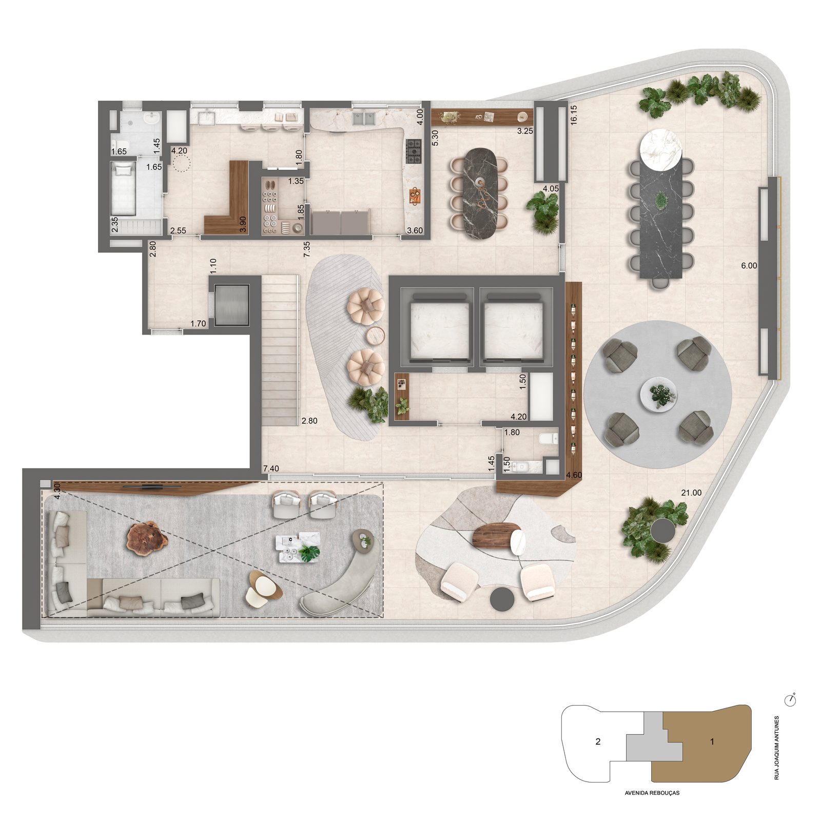 Planta inferior da casa de 576,50m²