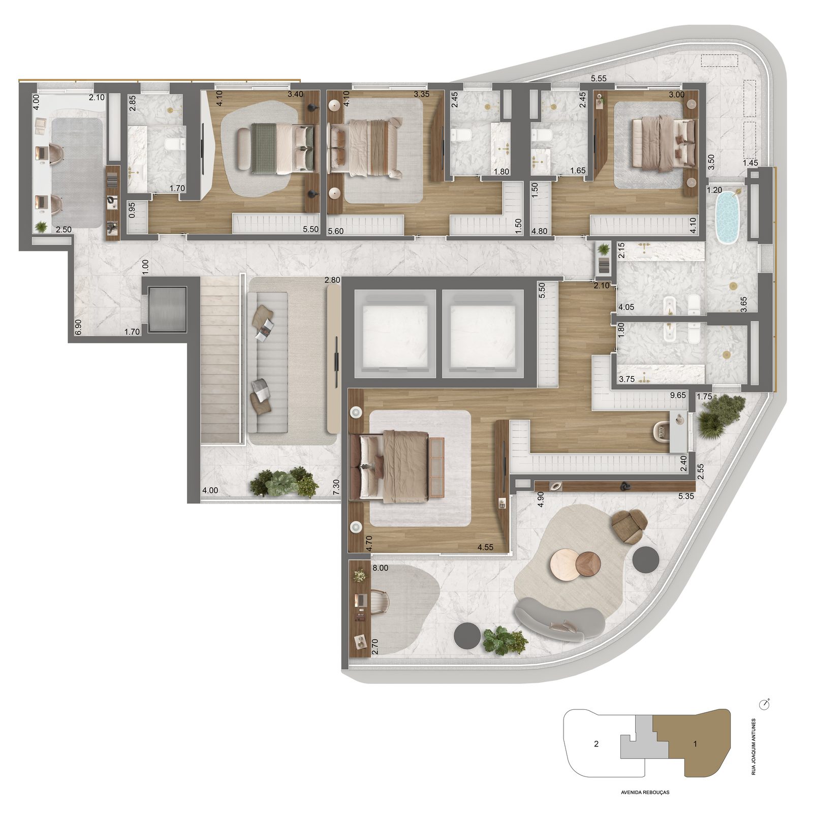 Planta superior da casa de 576,50m²