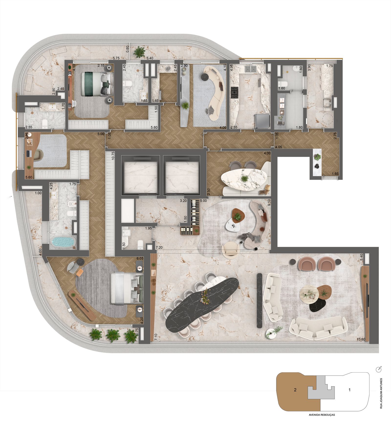 Planta do apartamento de 339m², opção 1