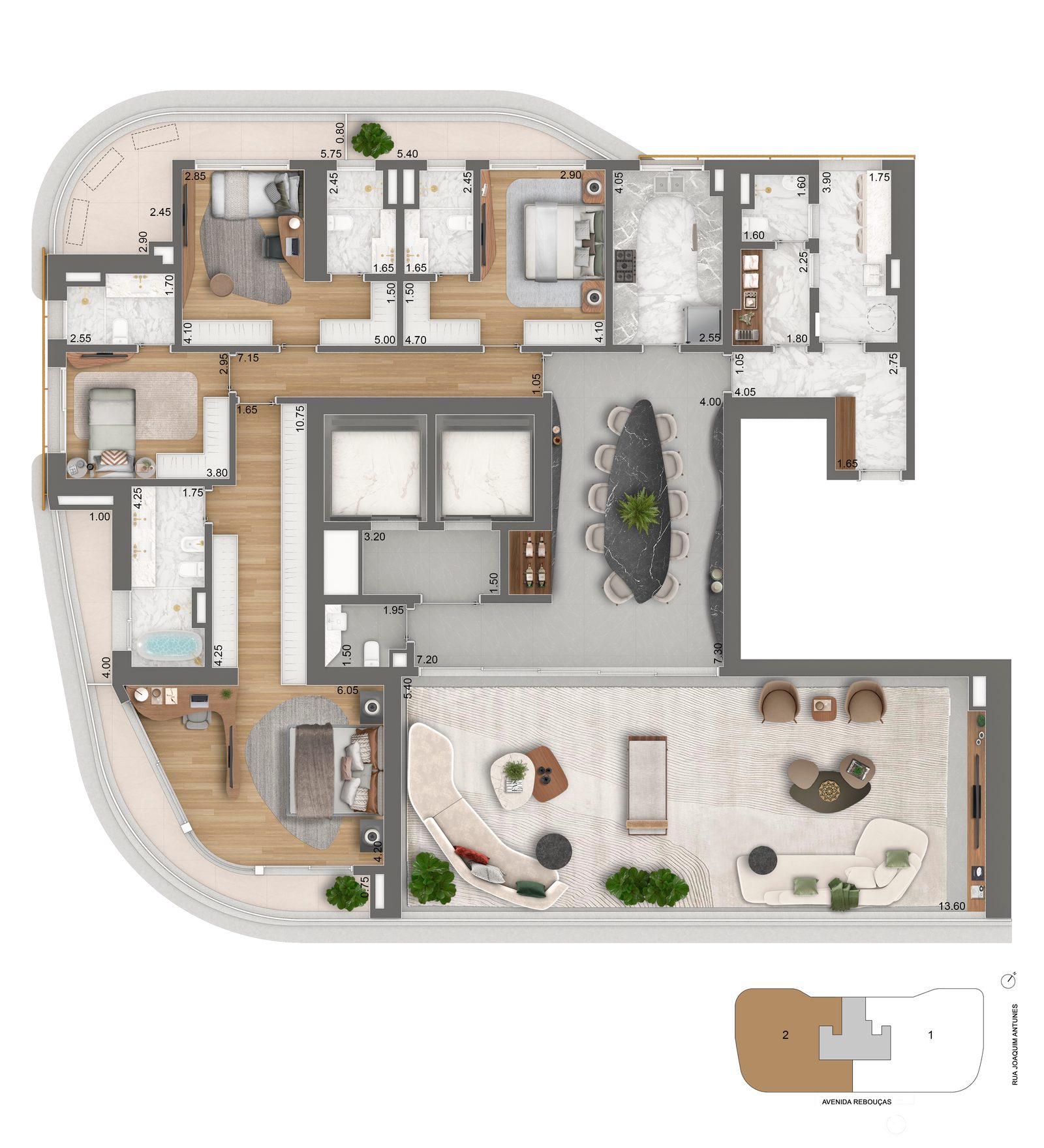 Planta do apartamento de 339,98m², opção 2