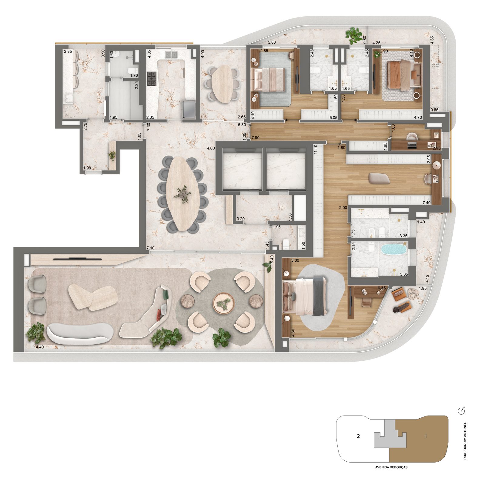 Planta do apartamento de 379m², opção 1