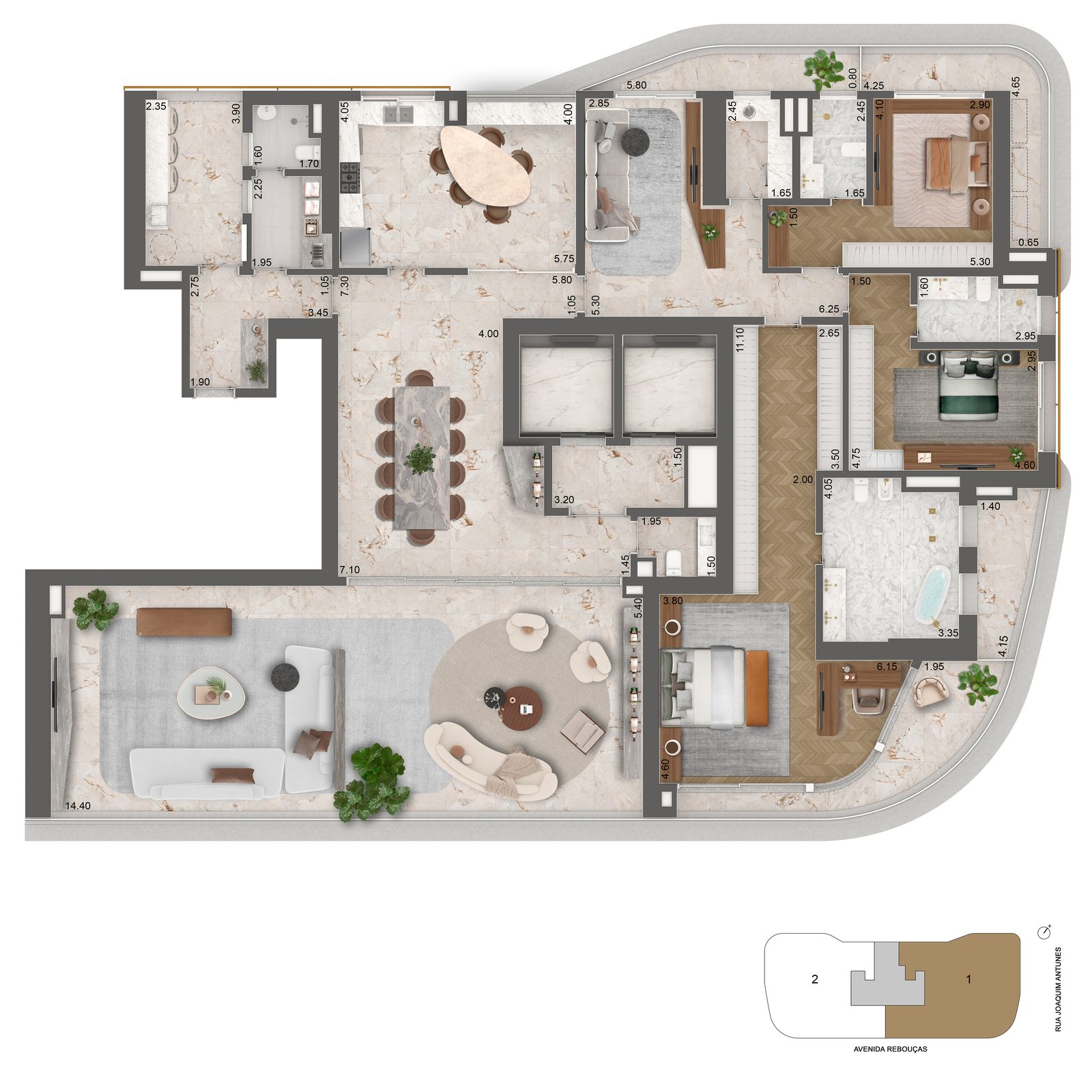 Planta do apartamento de 379m², opção 2