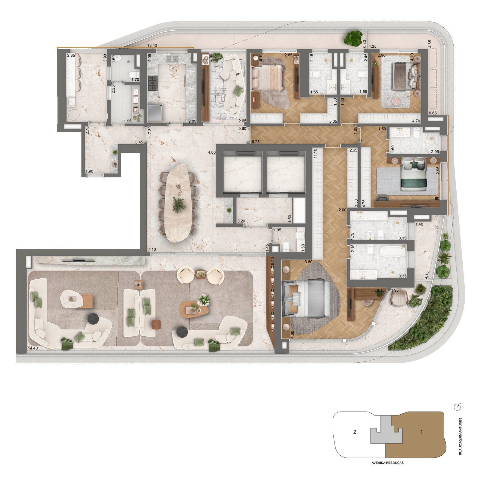 Planta do apartamento de 400,50m²