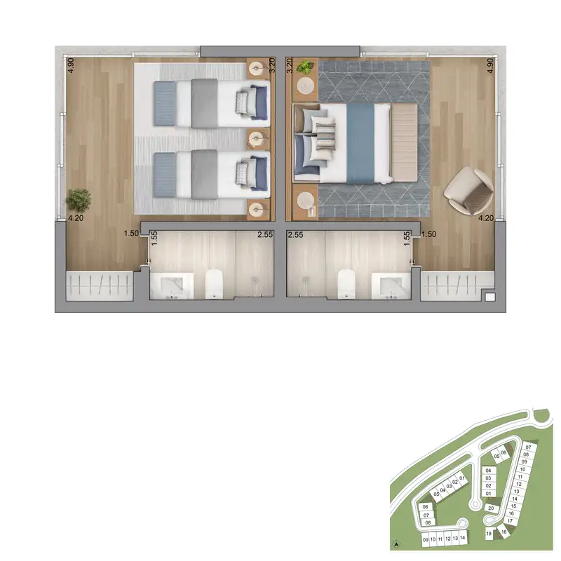 Planta anexo com 2 suítes