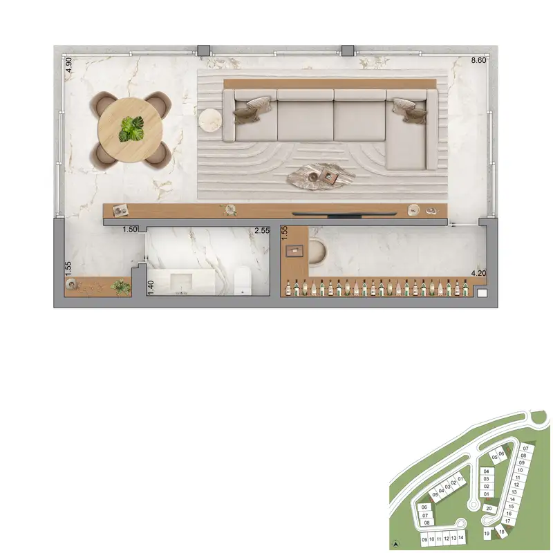 Planta anexo com sala de estar