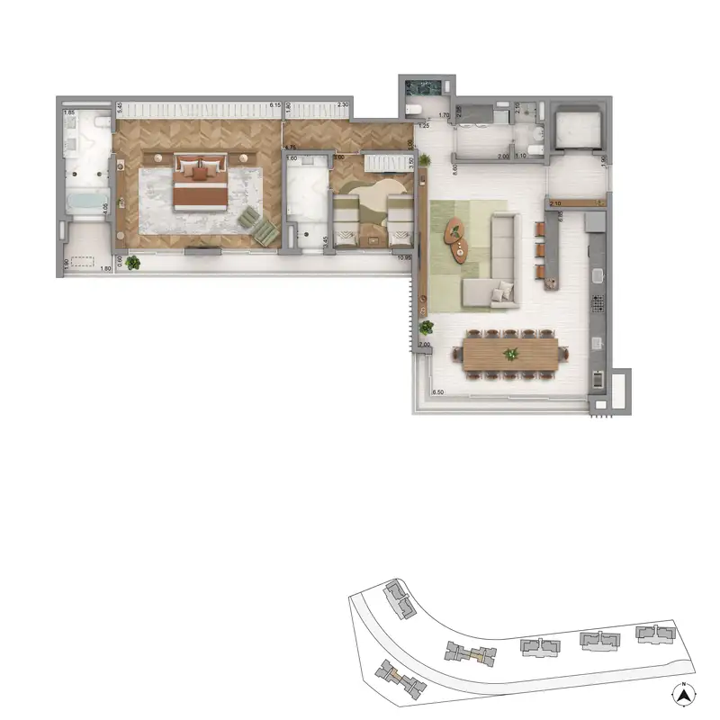 Planta tipo 170m2 opção 1 Amalfi & Puglia