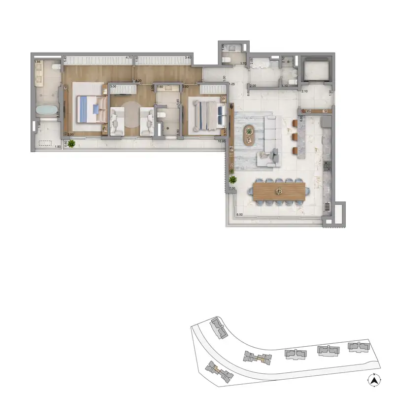 Planta tipo padrão 170m2 Amalfi & Puglia