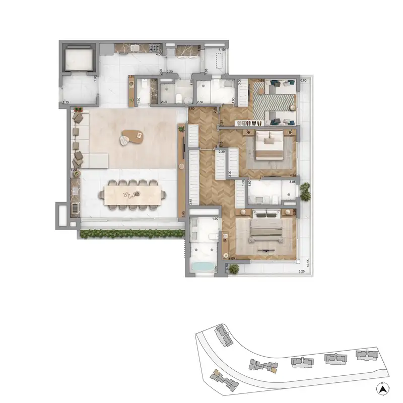 Planta tipo 194m2 opção 1 Amalfi & Puglia