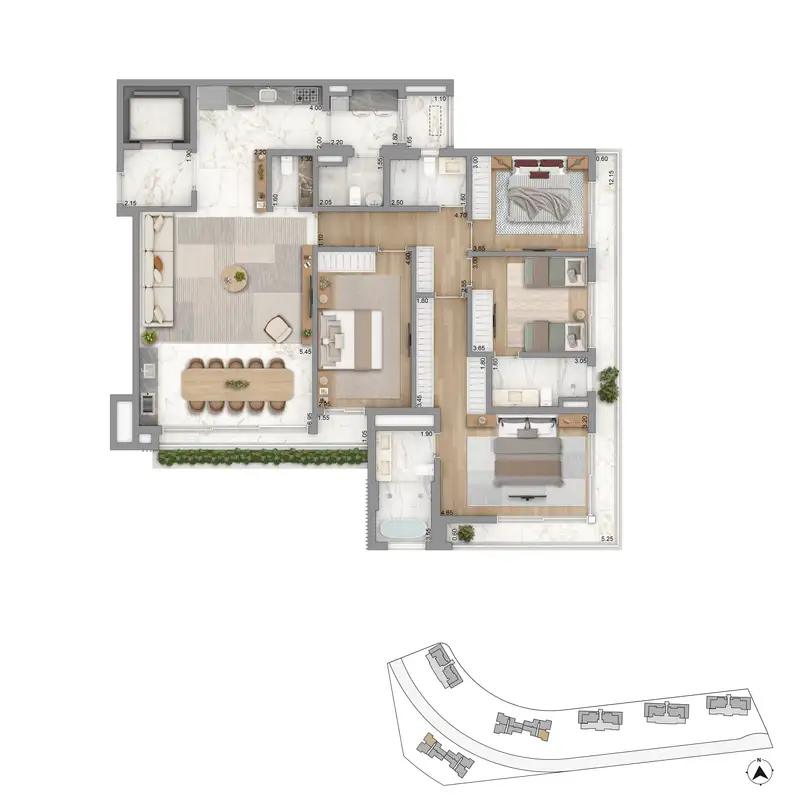 Planta tipo padrão 194m2 Amalfi & Puglia