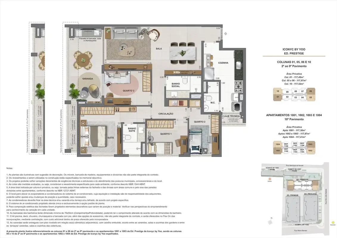 Planta ilustrativa · Apartamento 4 quartos, andares 2 ao 10, 117m²