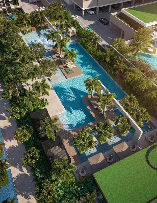Vista aérea das piscinas do ON RESORT Cidade Jardim