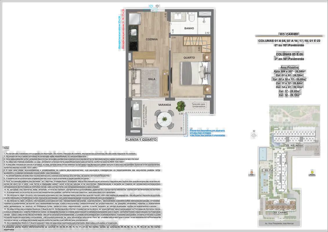 Ed. Caribe, opção 1 quarto, 39,84m²