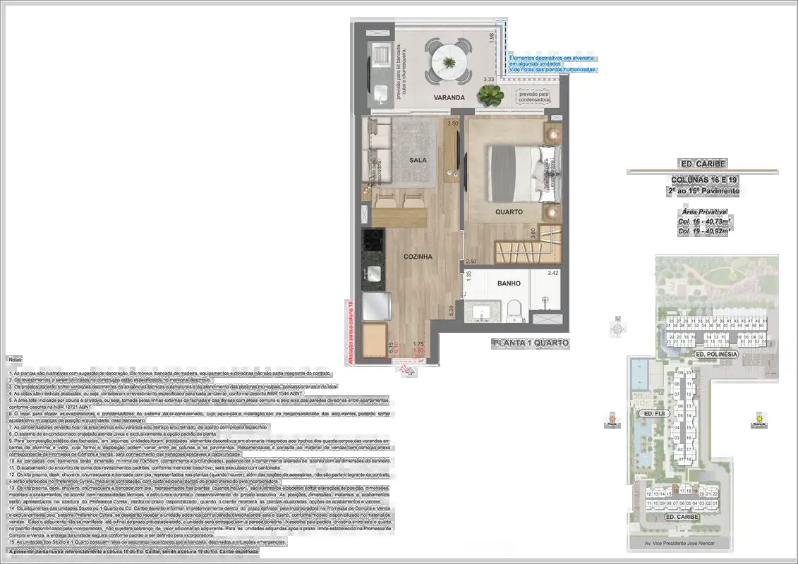 Ed. Caribe, opção 1 quarto, 40m²