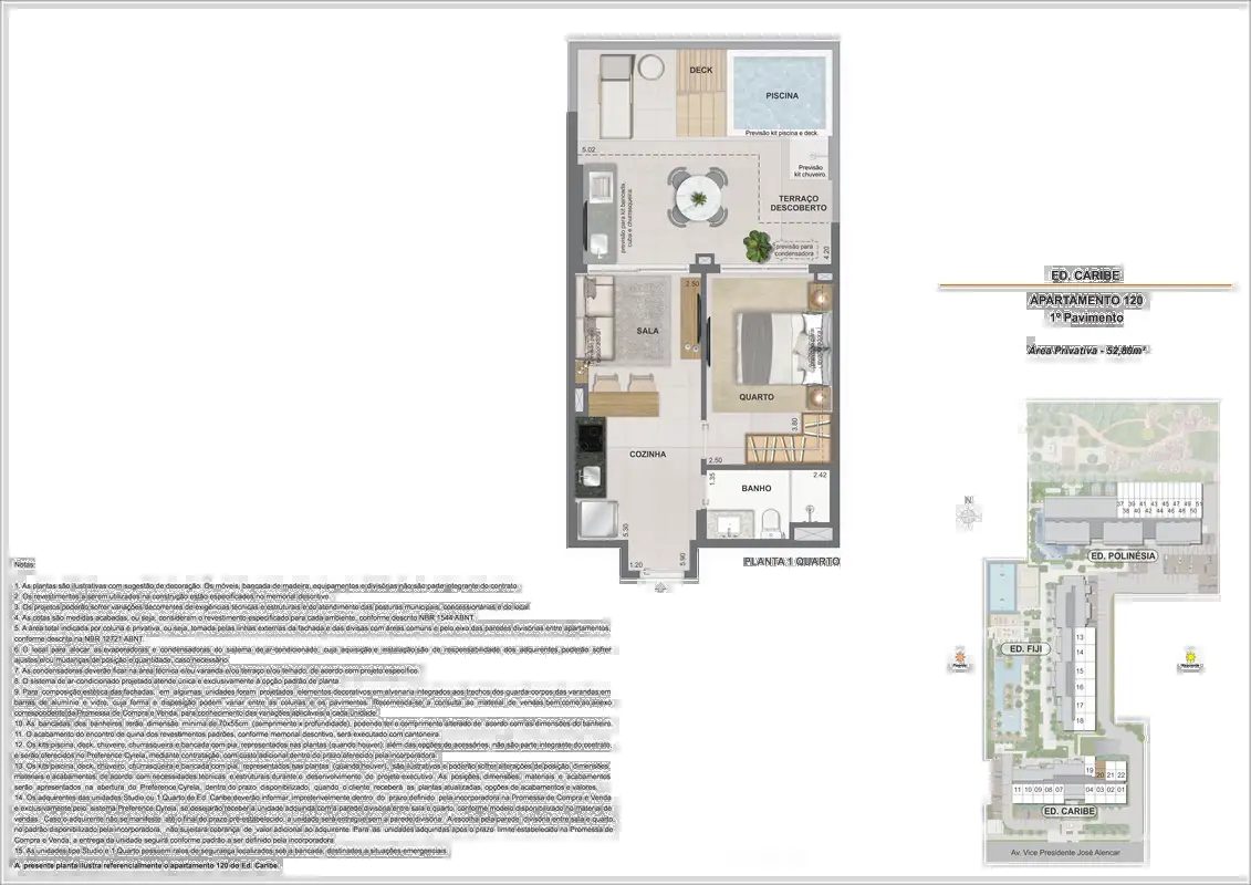 Garden Ed. Caribe, opção 1 quarto, 52,80m², com piscina privativa