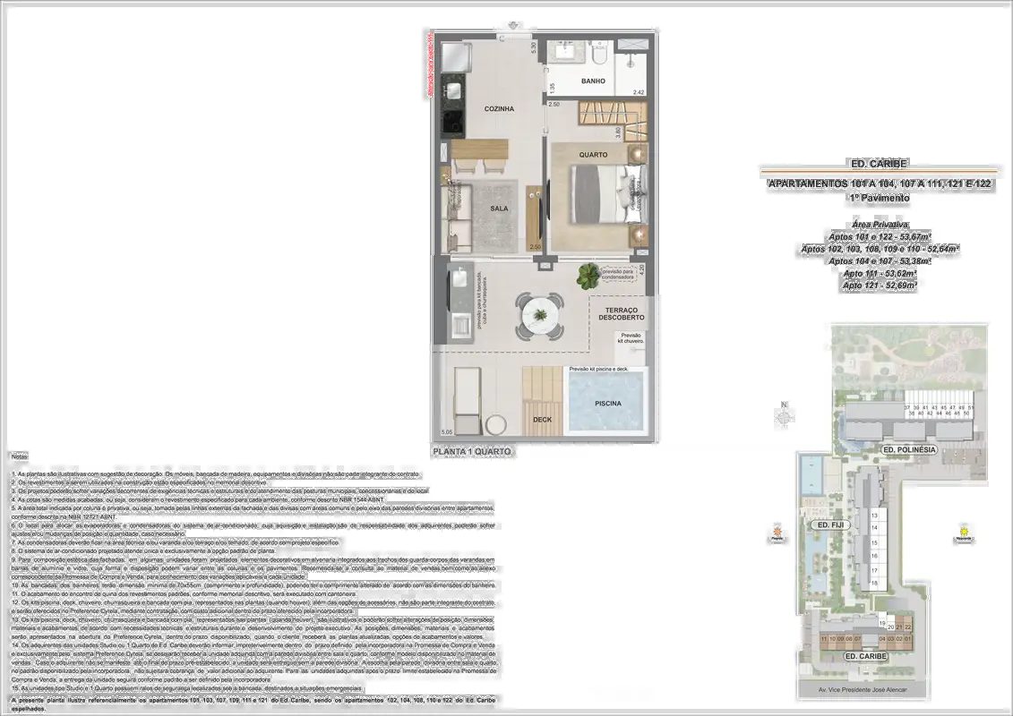 Garden Ed. Caribe, opção 1 quarto, 53m², com piscina privativa