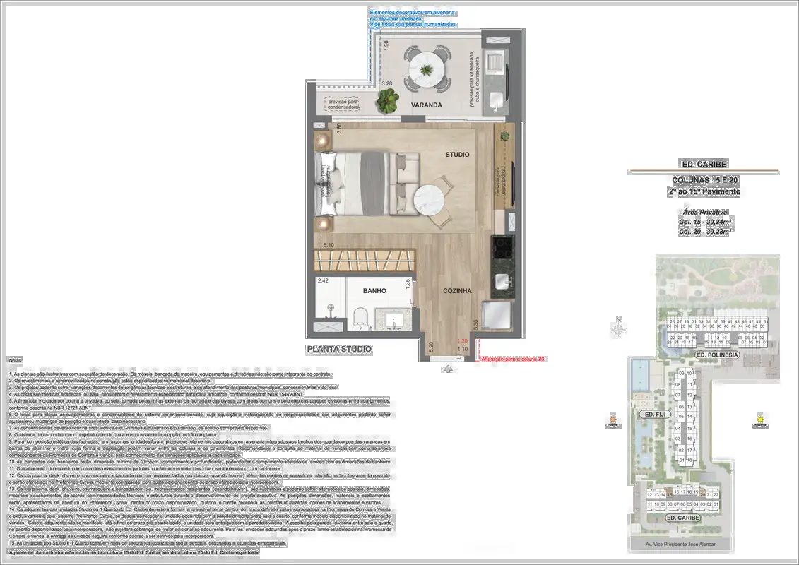 Ed. Caribe, opção studio, 39,24m²