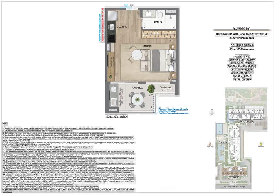 Ed. Caribe, opção studio, 39,84m²