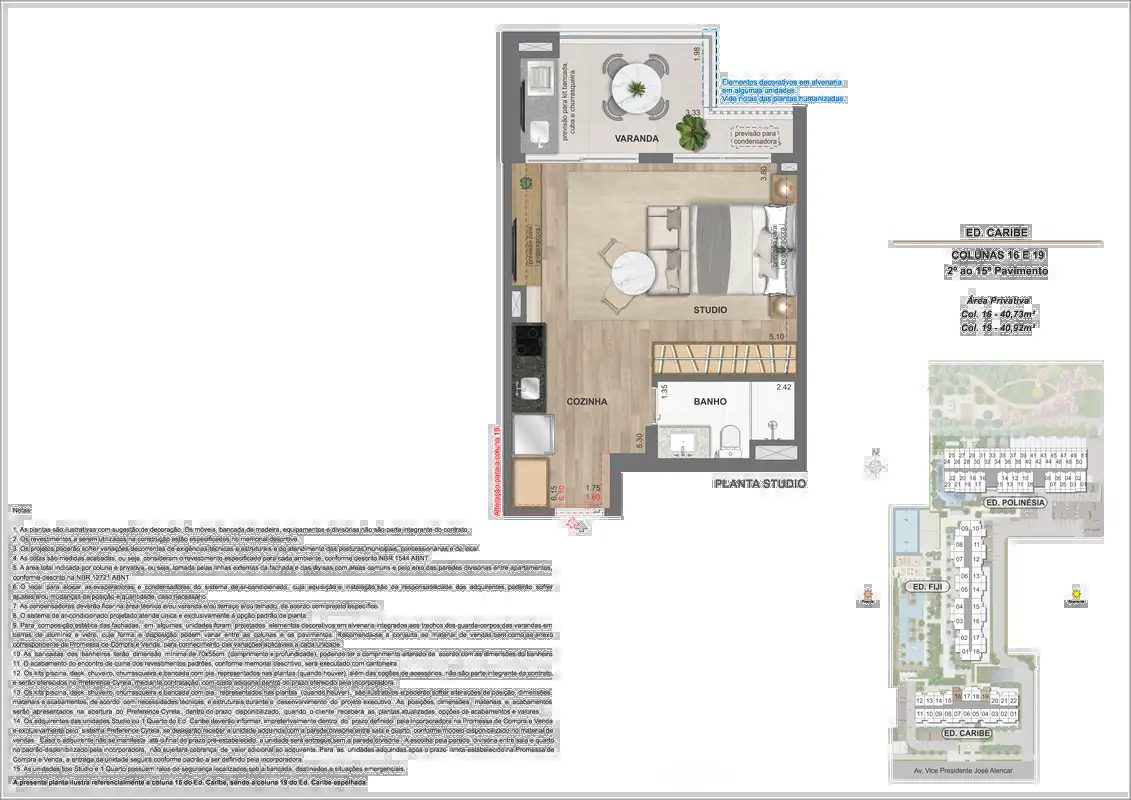 Ed. Caribe, opção studio, 40m²