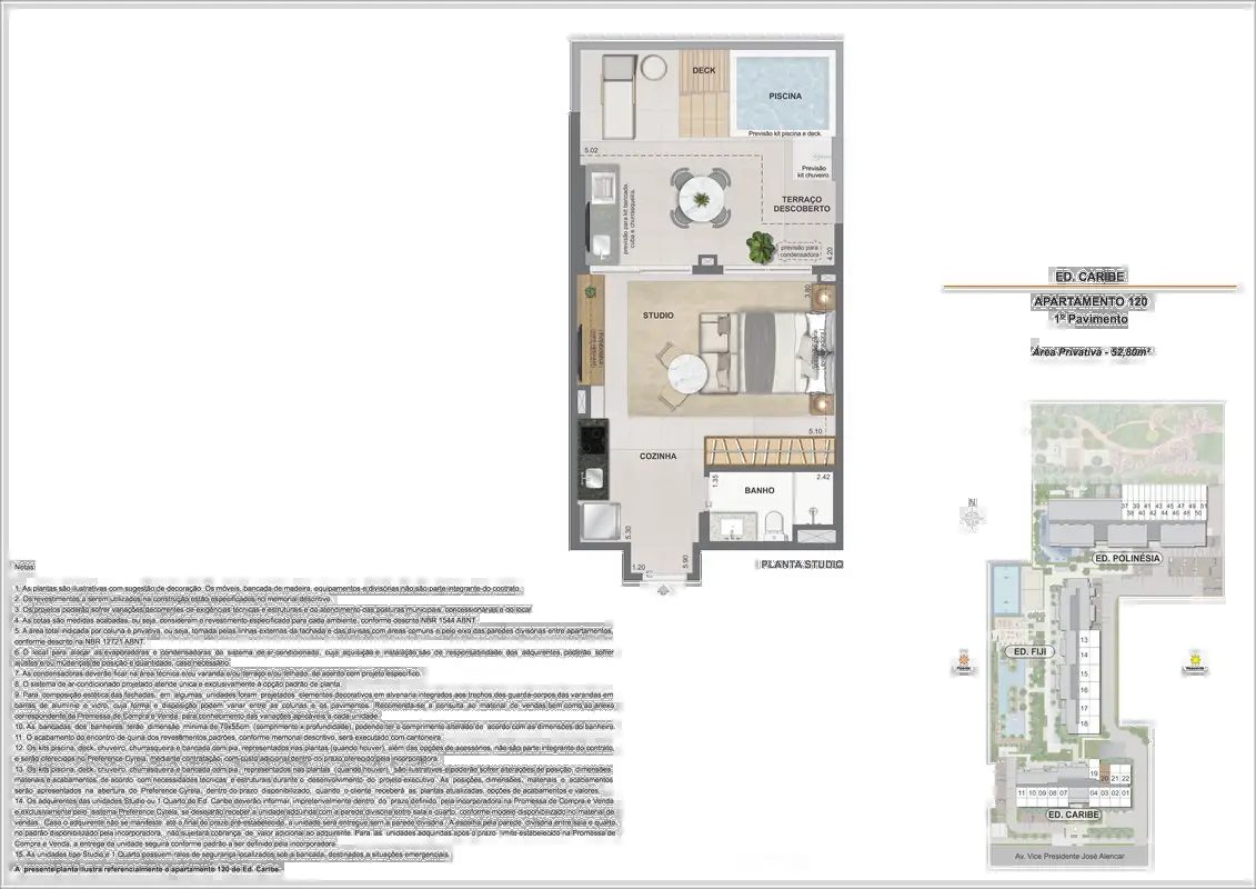 Garden Ed. Caribe, opção studio, 52,80m², com piscina privativa