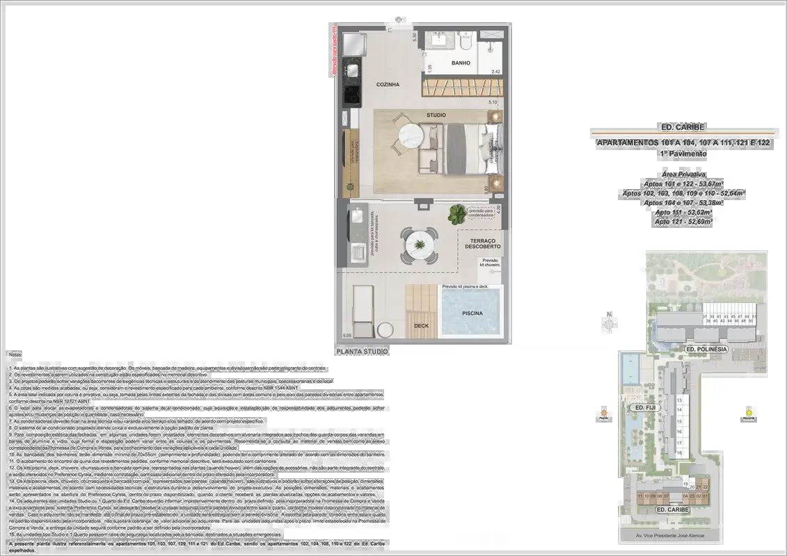 Garden Ed. Caribe, opção studio, 53m², com piscina privativa