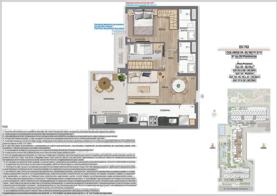 Ed. Fiji, 2 quartos, 59m², colunas 02, 05, 06, 11 a 17