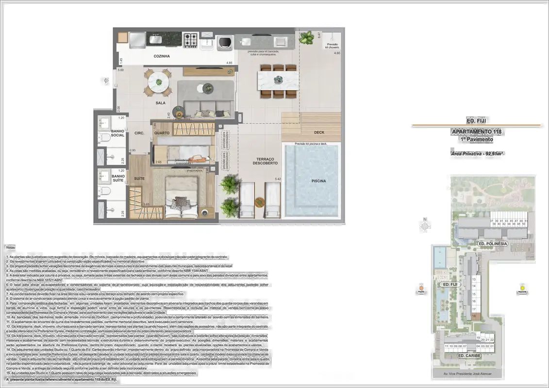 Garden Ed. Fiji, 2 quartos, 92m², com piscina privativa