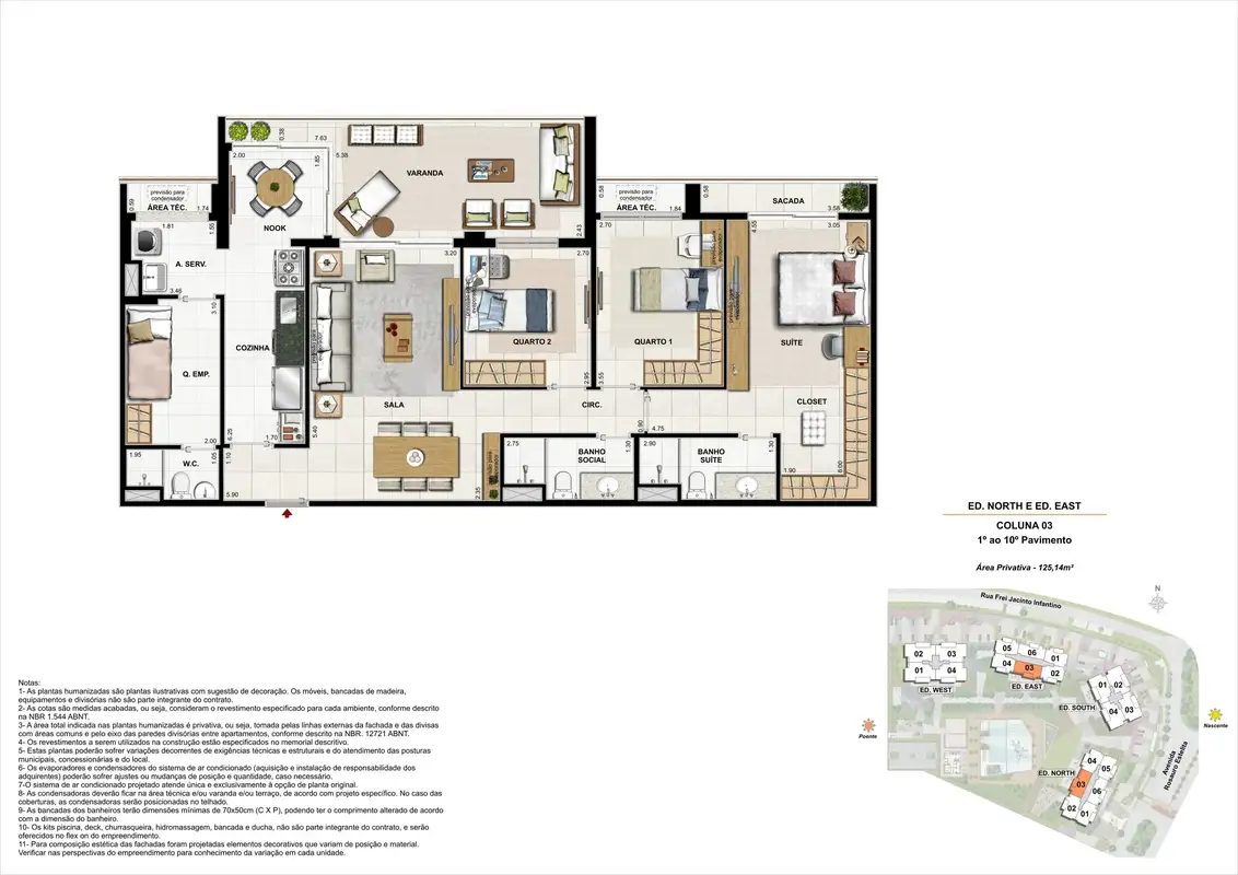 Latitud ED. North e ED. East Apartamento 152m² Coluna 03 (PAV. 01 a 10)