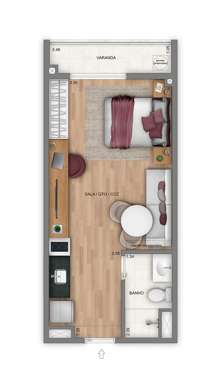 Planta confirmada do Studio de 31m², idêntica ao Living Full Imagine