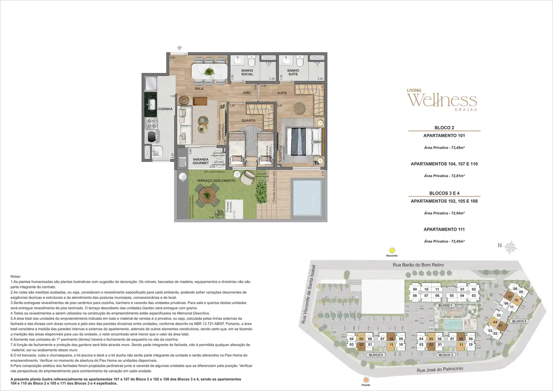 Planta: Garden 2 quartos · Bloco 2 · unidade 101