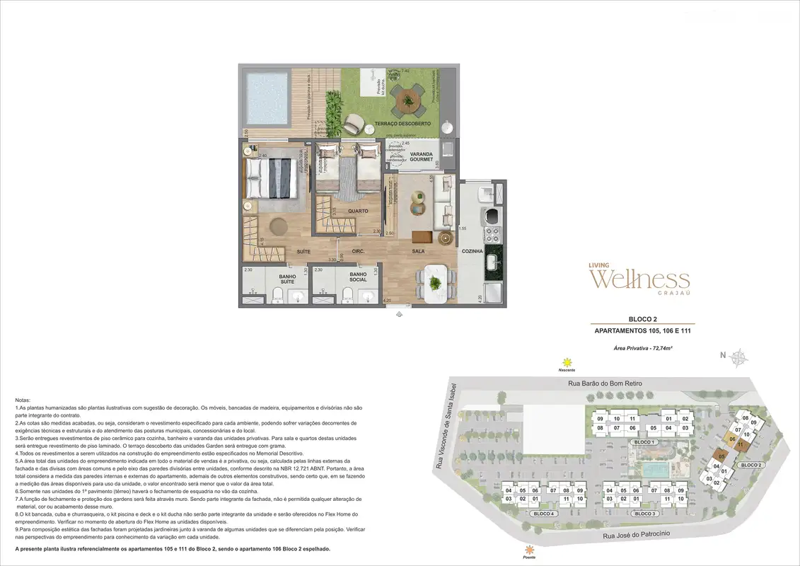 Planta: Garden 2 quartos · Bloco 2 · unidade 105