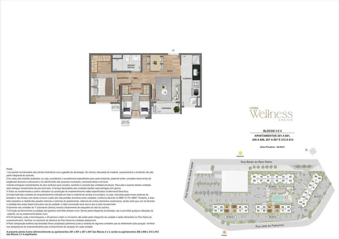 Planta: Apartamento 2 quartos · Bloco 3 · final 01
