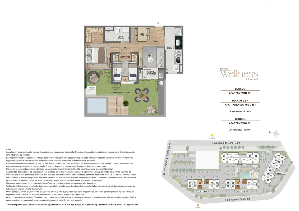 Planta: Garden 2 quartos · Bloco 3 · unidade 101
