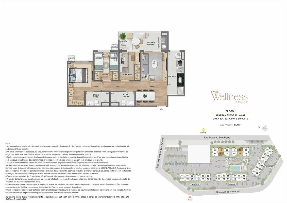 Planta: Apartamento 3 quartos · Bloco 1 · final 01