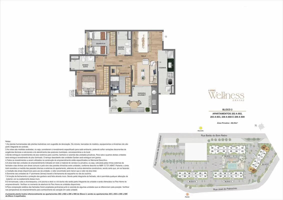 Planta: Apartamento 3 quartos · Bloco 2 · final 02