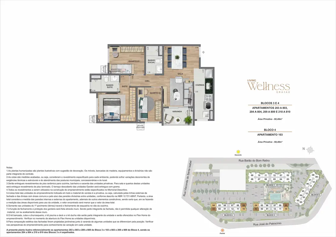 Planta: Apartamento 3 quartos · Bloco 3 · final 03