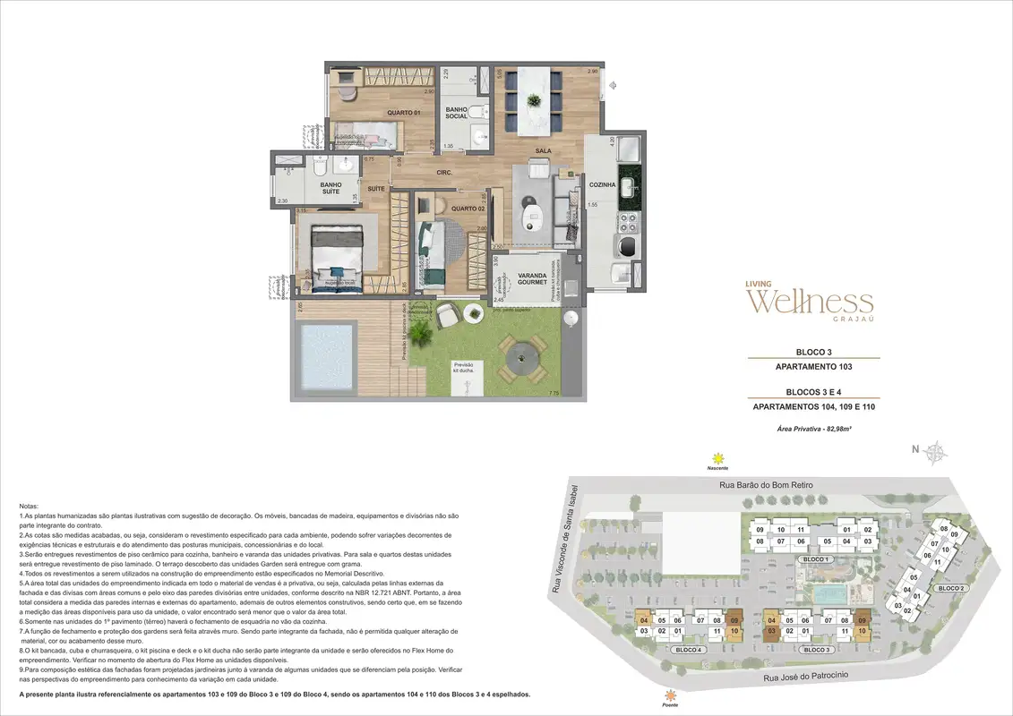 Planta: Garden 3 quartos · Bloco 3 · unidade 103