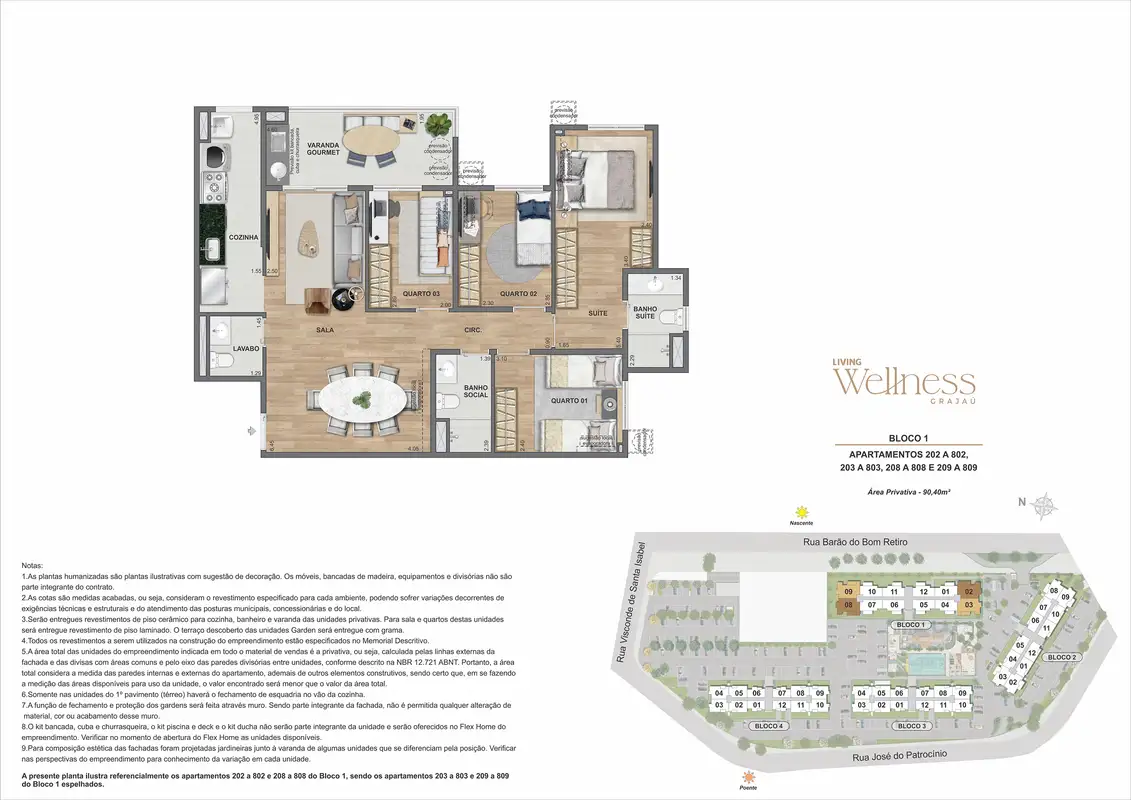 Planta: Apartamento 4 quartos · Bloco 1 · final 02